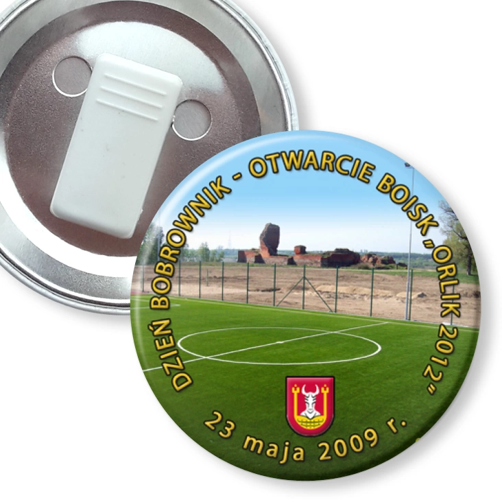 przypinka z żabką Dzień Bobrownik - Otwarcie Boisk Orlik 2012
