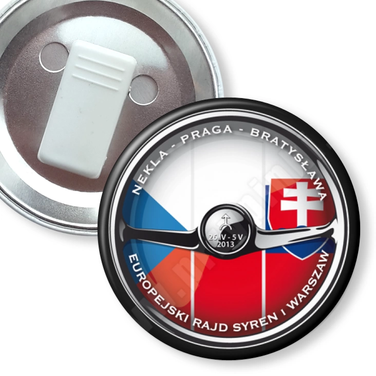 przypinka z żabką Europejski Rajd Syren i Warszaw