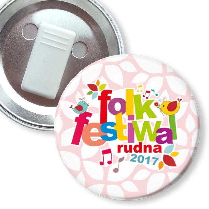 przypinka z żabką Folk Festiwal Rudna 2017