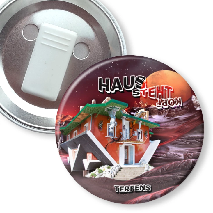 przypinka z żabką Haus Steht Kopf
