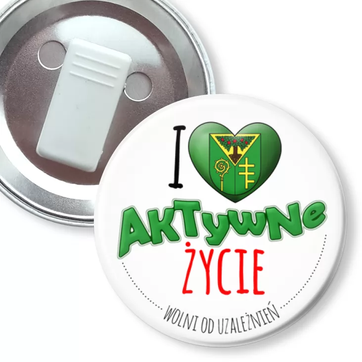 przypinka z żabką I love aktywne życie