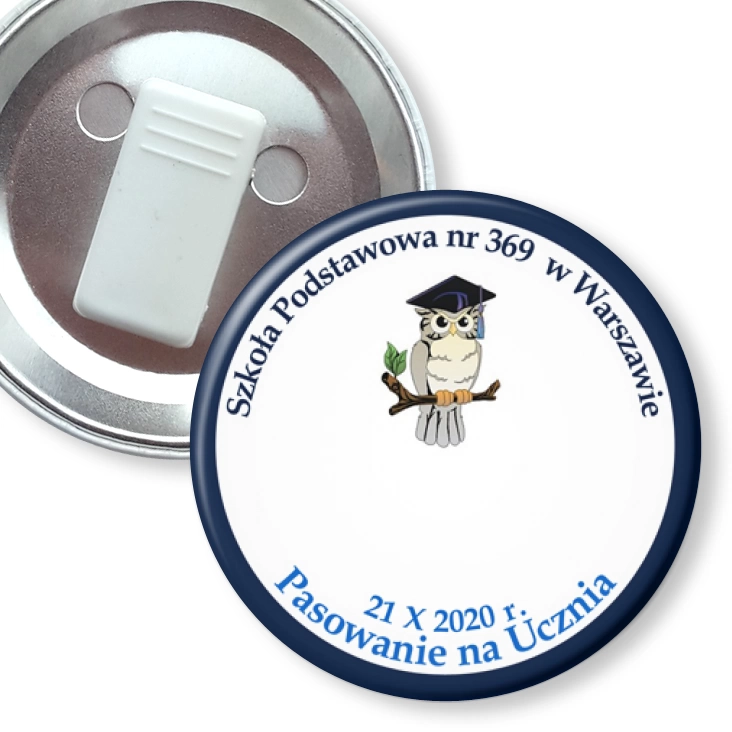 przypinka z żabką SP nr 369 Pasowanie na ucznia