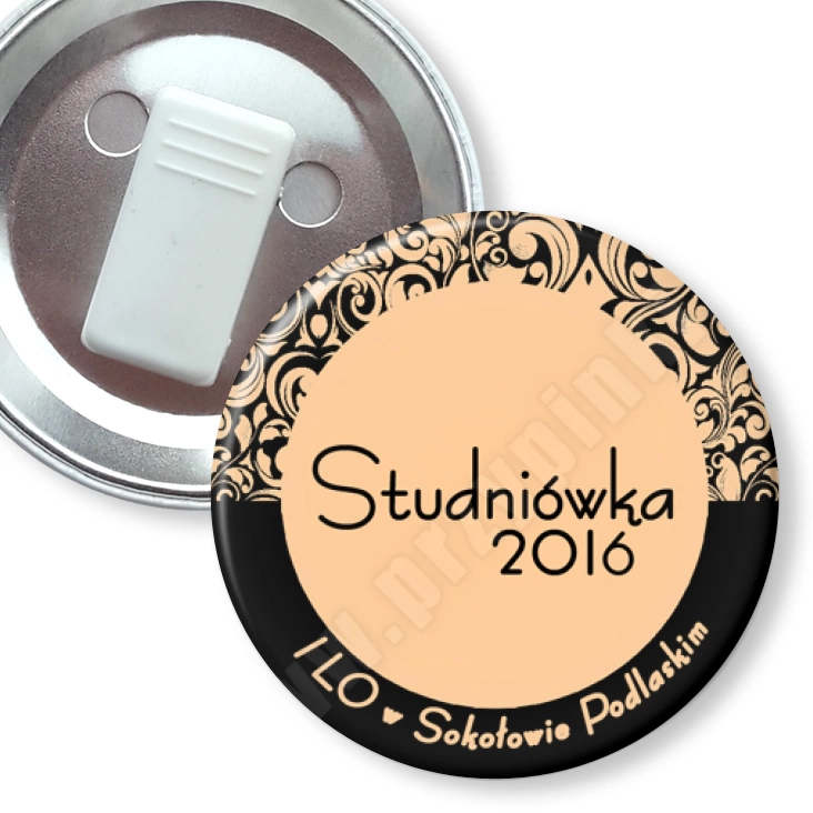 przypinka z żabką Studniówka - I LO w Sokołowie Podlaskim