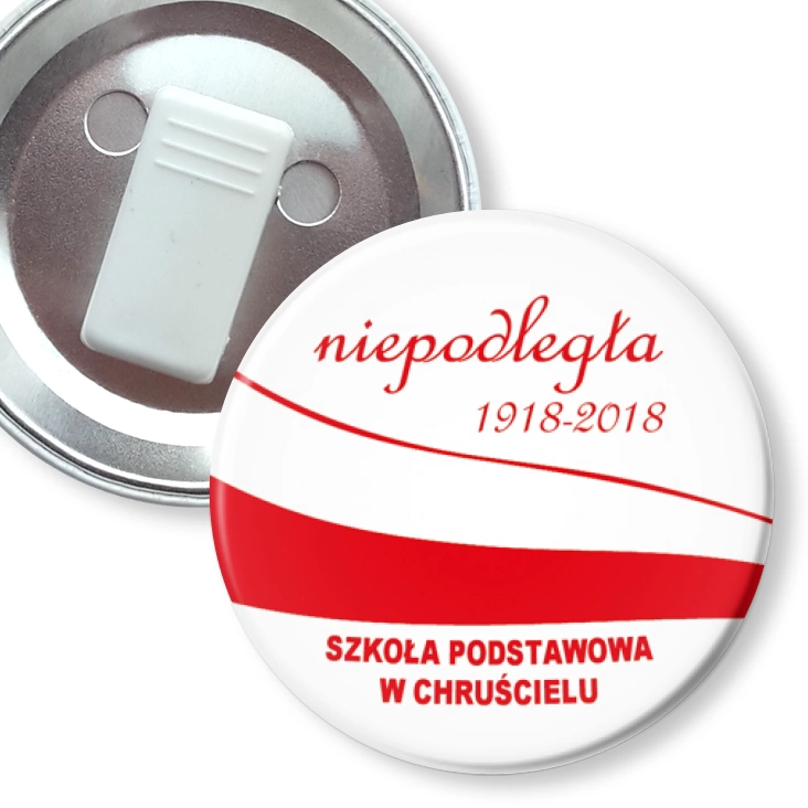 przypinka z żabką Szkoła Podstawowa w Chruścielu