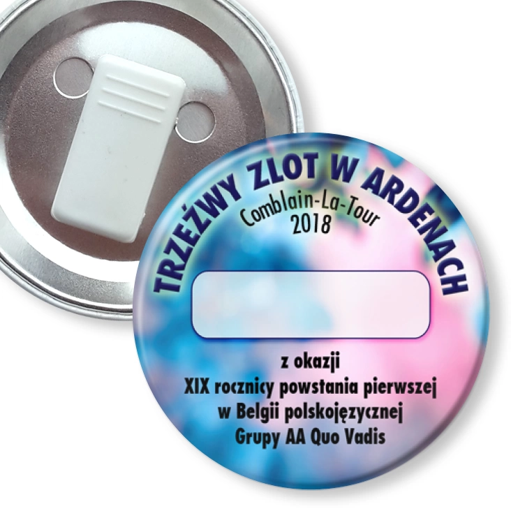 przypinka z żabką Trzeźwy Zlot w Ardenach 2018