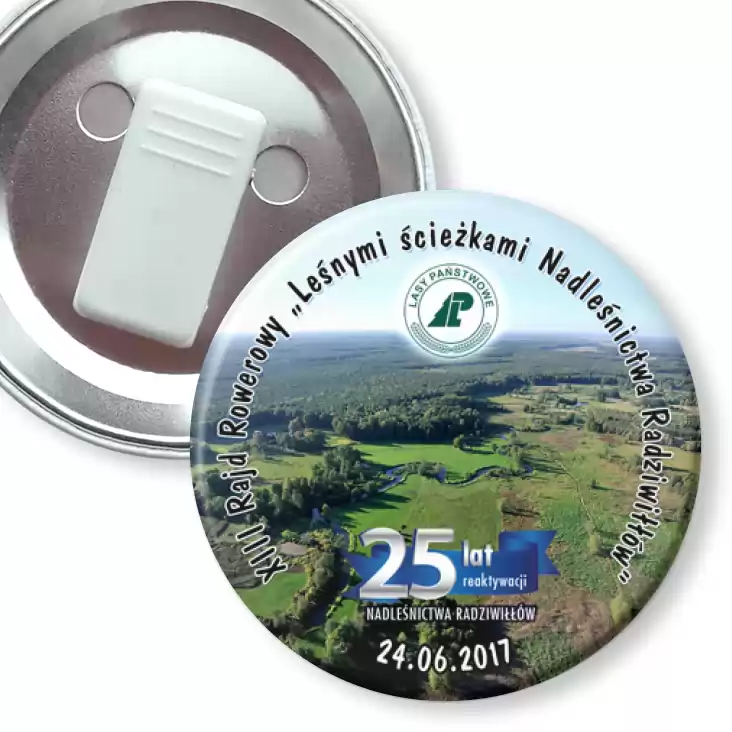 przypinka z żabką XIII Rajd Rowerowy Leśnymi ścieżkami Nadleśnictwa Radziwiłłów 2017