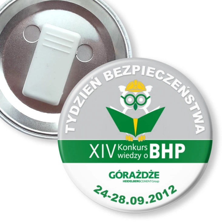 przypinka z żabką XIV Konkurs Wiedzy o BHP
