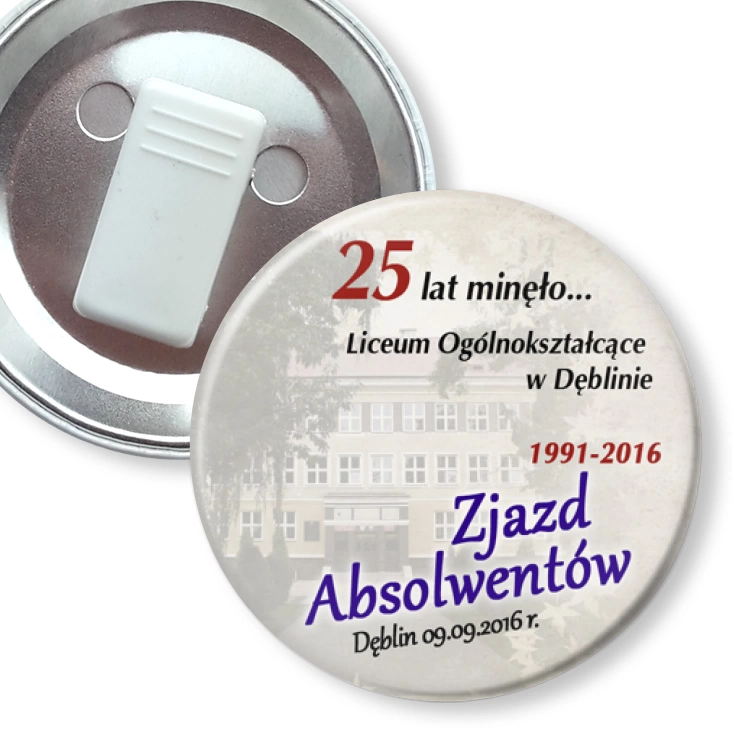 przypinka z żabką Zjazd Absolwentów LO Dęblin 2016