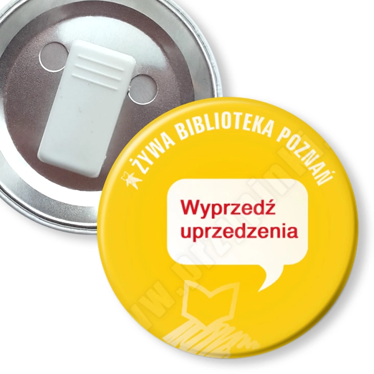 przypinka z żabką Żywa Biblioteka 