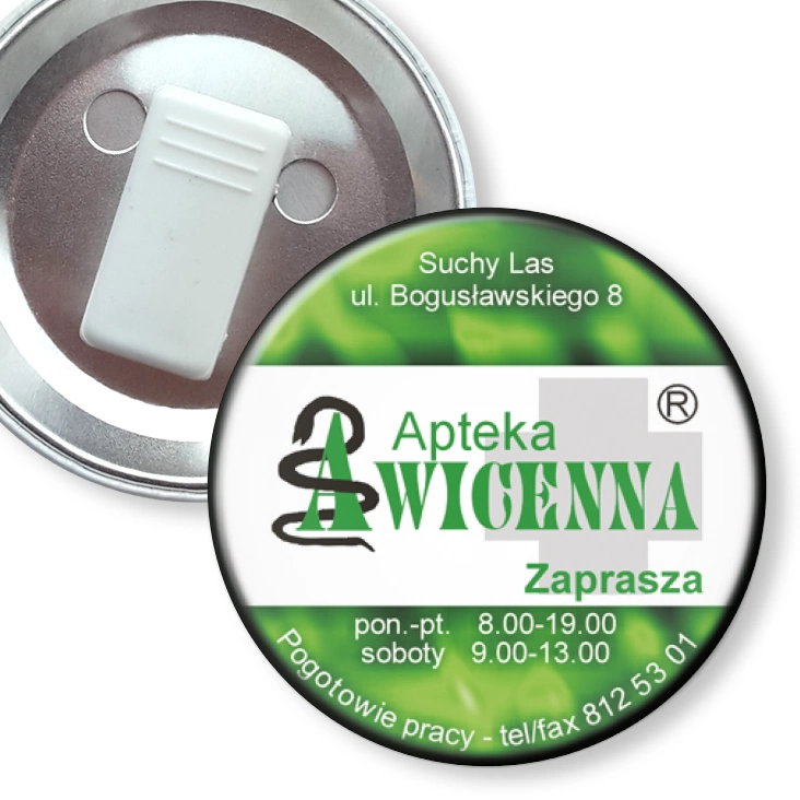 przypinka z żabką Apteka Awicenna