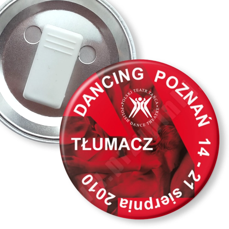 przypinka z żabką Dancing Poznań 2010 - tłumacz