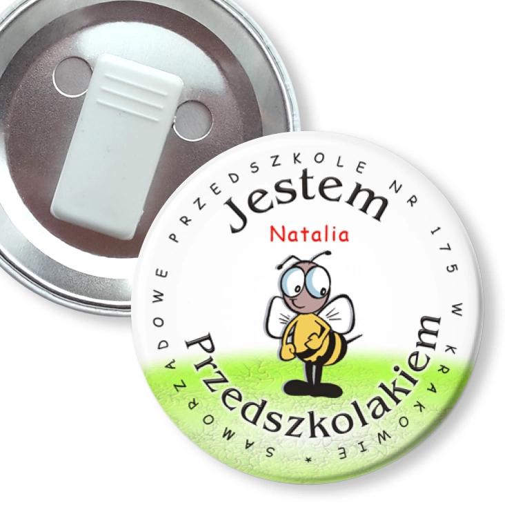 przypinka z żabką Przedszkole nr 175 w Krakowie
