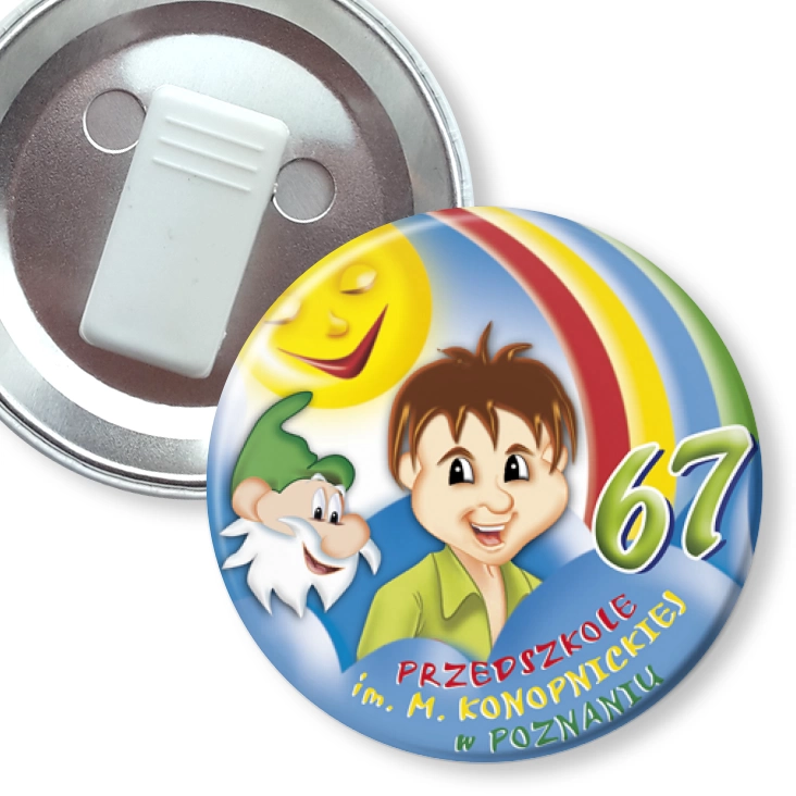 przypinka z żabką Przedszkole nr 67 w Poznaniu