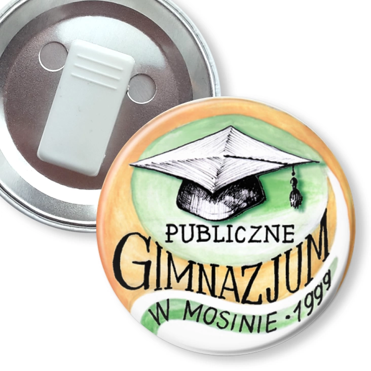 przypinka z żabką Publiczne gimnazjum w Mosinie
