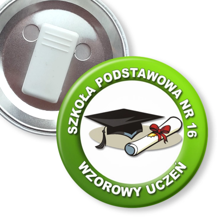 przypinka z żabką SP 16 - wzorowy uczeń