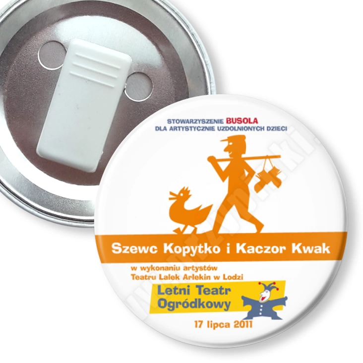 przypinka z żabką Szewc Kopytko i Kaczor Kwak