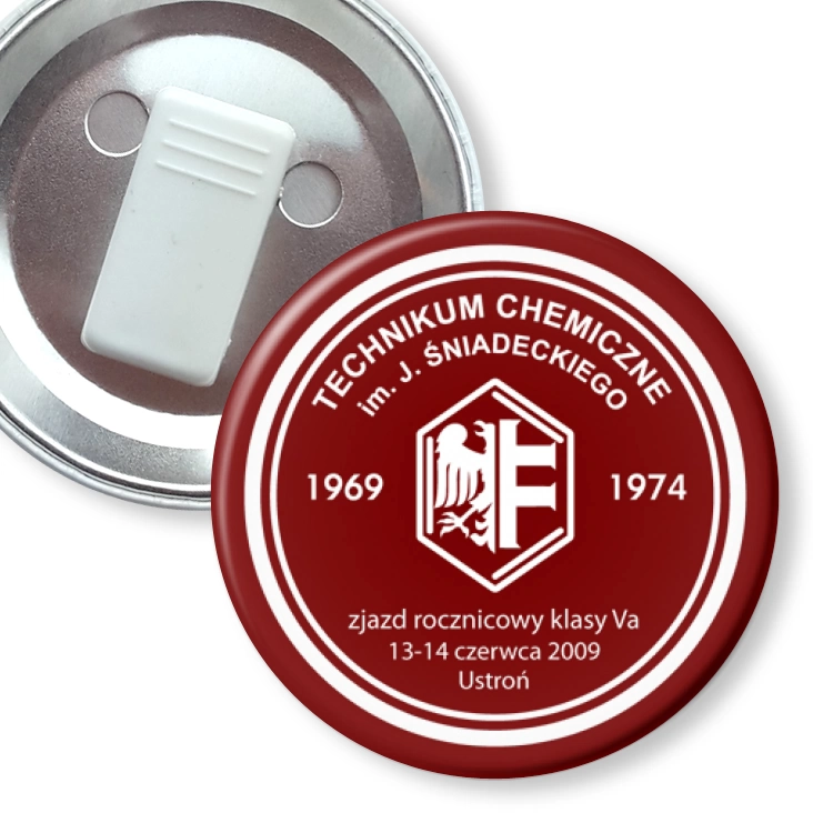 przypinka z żabką Technikum Chemiczne w Chorzowie