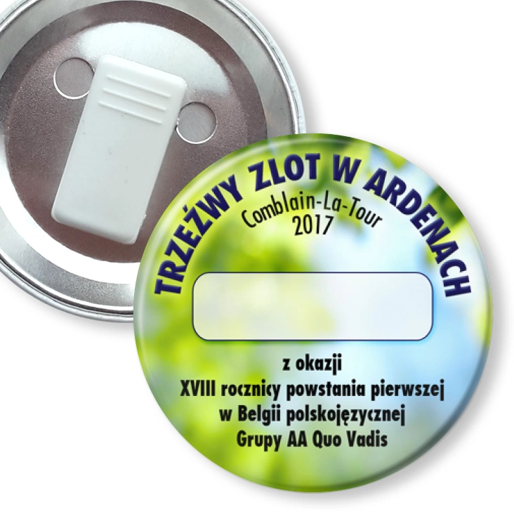 przypinka z żabką Trzeźwy Zlot w Ardenach