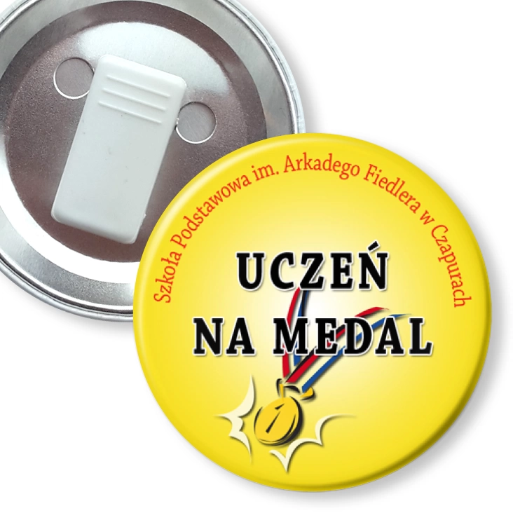 przypinka z żabką Uczeń na medal