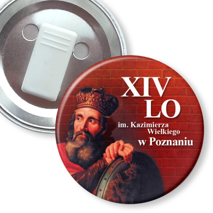 przypinka z żabką XIV LO w Poznaniu