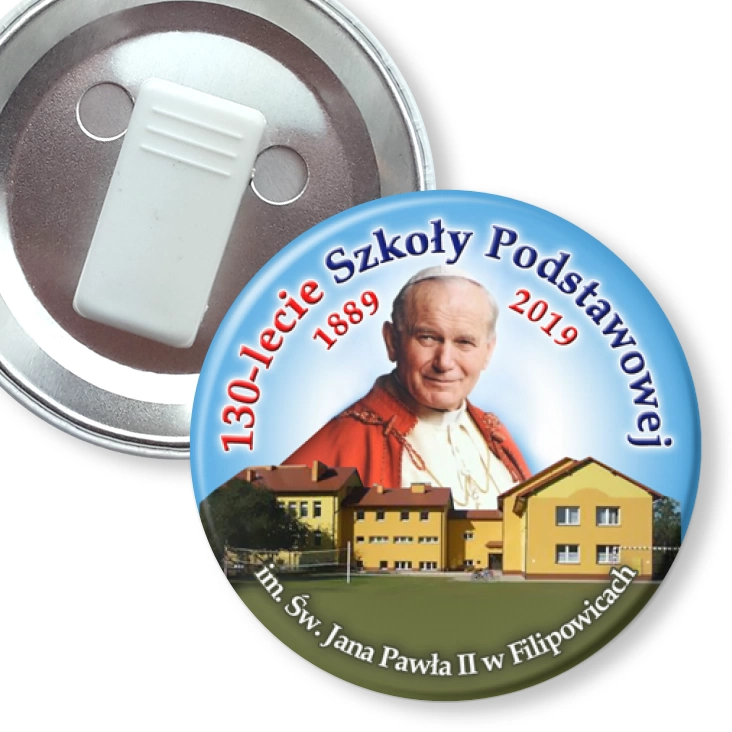 przypinka z żabką 130-lecie SP w Filipowicach