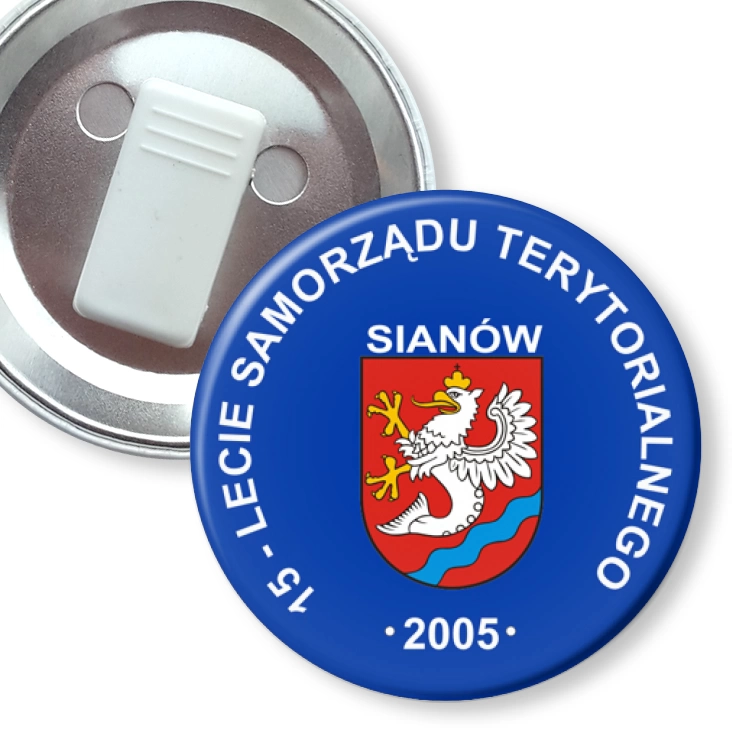 przypinka z żabką 15-lecie Samorządu Terytorialnego Sianów