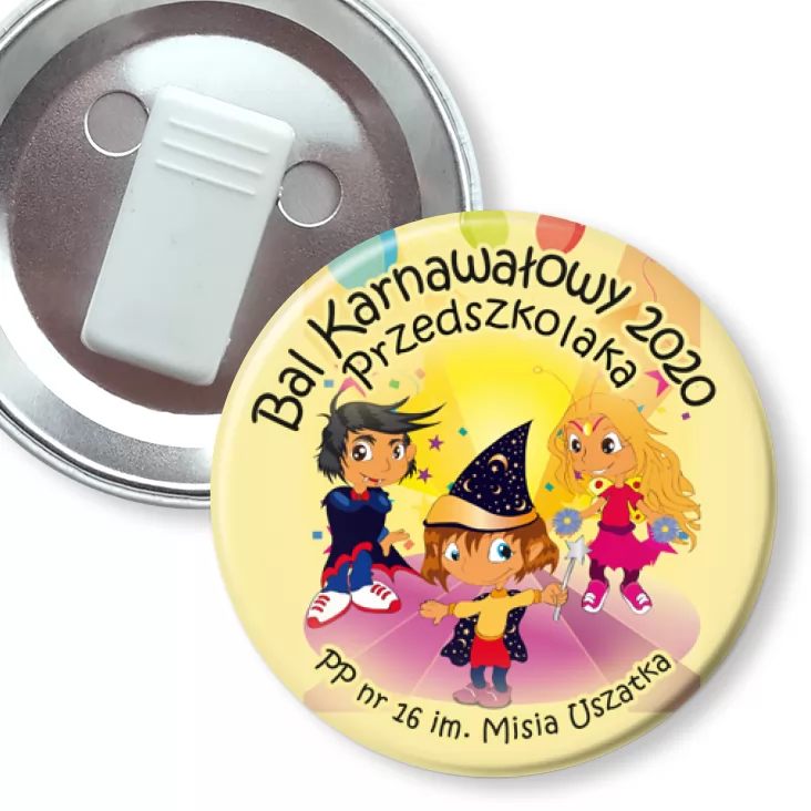 przypinka z żabką Bal Karnawałowy Przedszkolaków