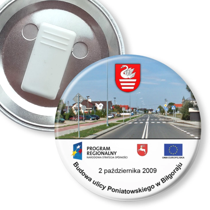 przypinka z żabką Budowa ulicy Poniatowskiego w Biłgoraju