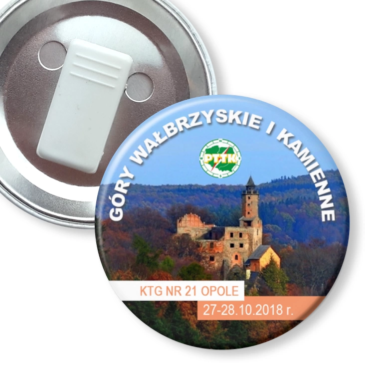 przypinka z żabką Góry Wałbrzyskie i Kamienne