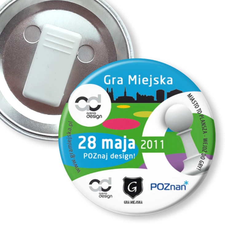 przypinka z żabką Gra Miejska - Poznaj design