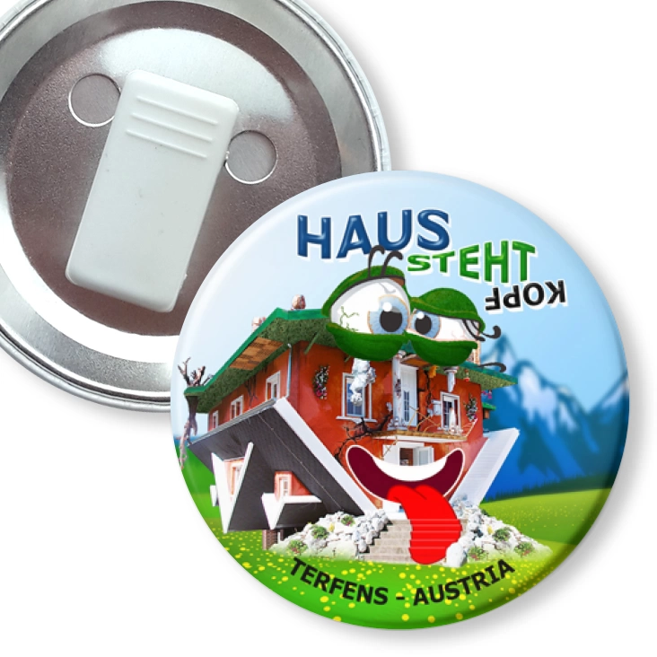 przypinka z żabką Haus Steht Kopf