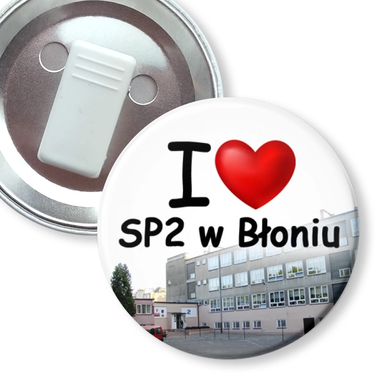 przypinka z żabką I love SP2 w Błoniu