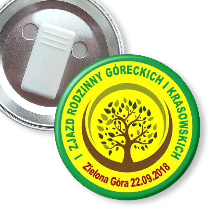 przypinka z żabką I Zjazd Rodzinny Góreckich i Krasowskich