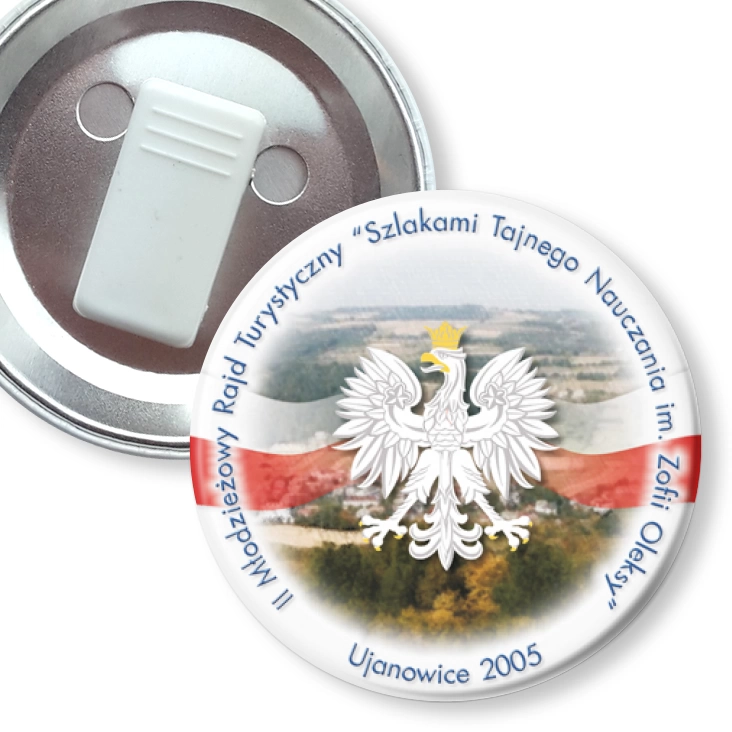 przypinka z żabką II Młodzieżowy Rajd Turystyczny - Ujanowice 2005