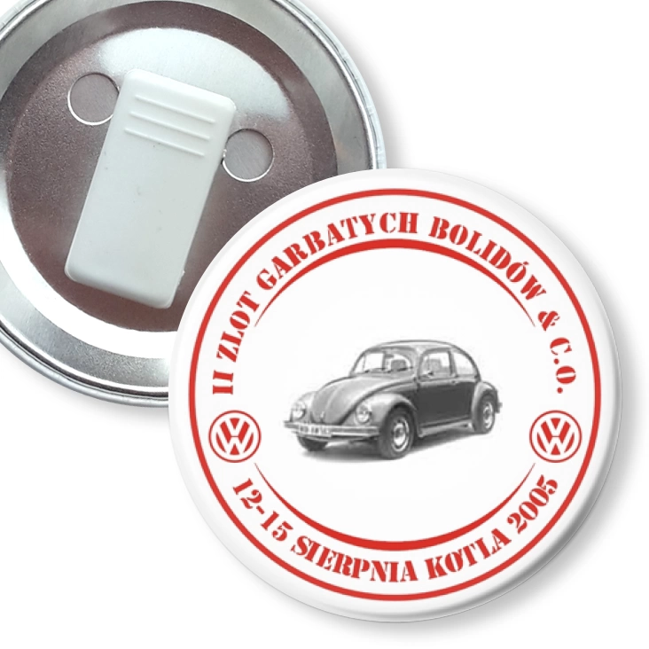 przypinka z żabką II Zlot Garbatych Bolidów & C.O.