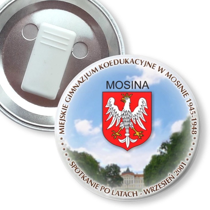 przypinka z żabką Miejskie Gimnazjum Koedukacyjne w Mosinie