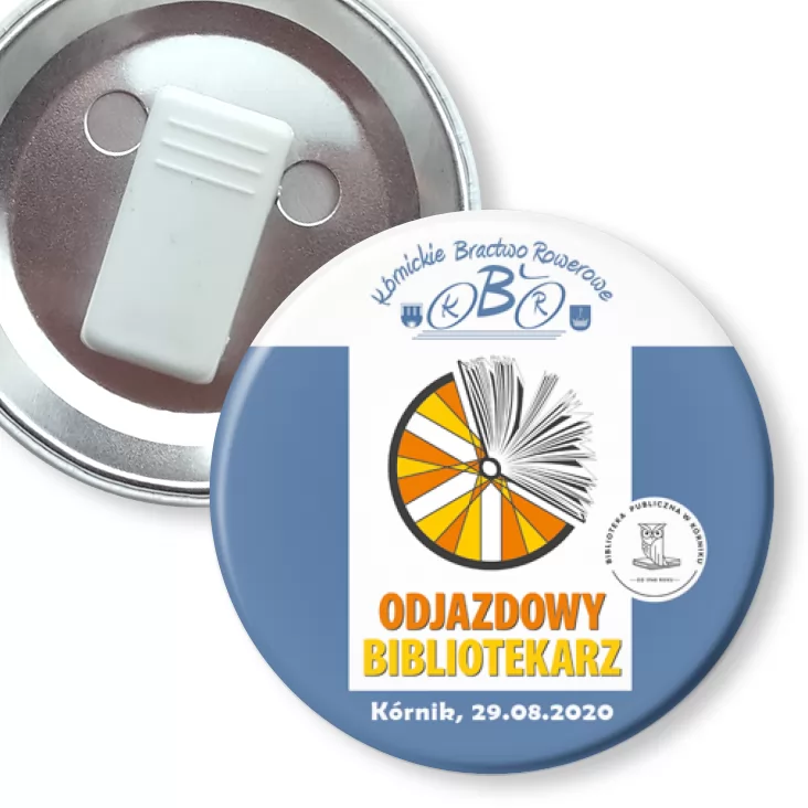 przypinka z żabką Odlotowy Bibliotekarz