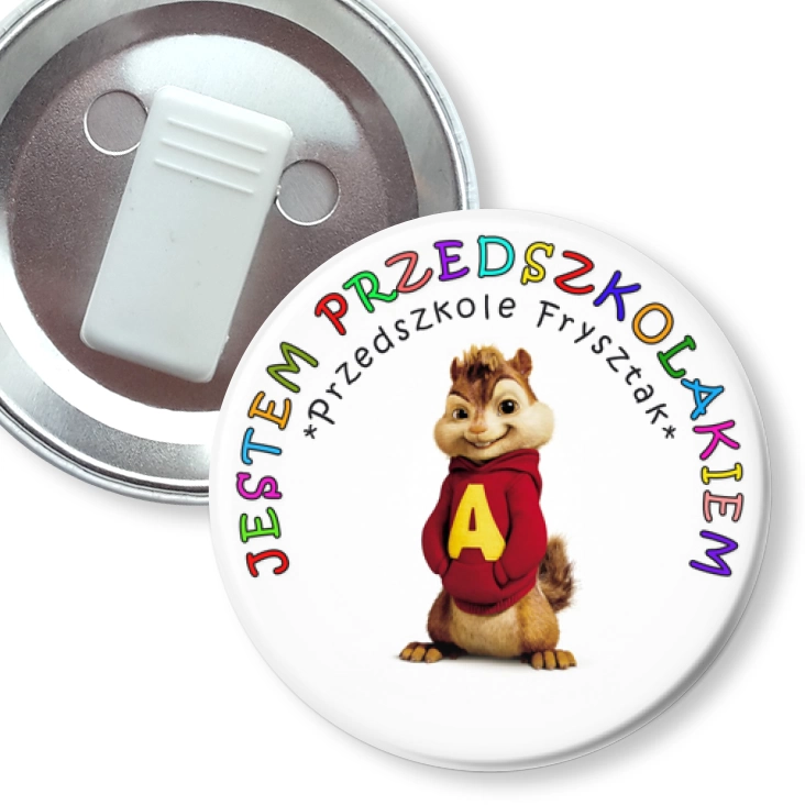 przypinka z żabką Przedszkole Frysztak - wiewiórki