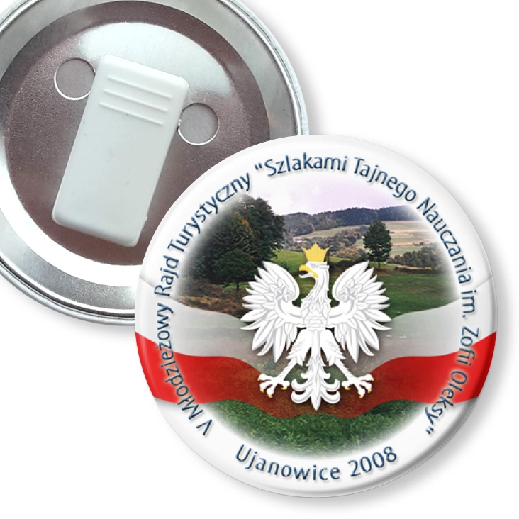 przypinka z żabką Szlakami Tajnego Nauczania im. Zofii Oleksy