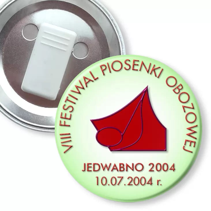 przypinka z żabką VIII Festiwal Piosenki Obozowej - Jedwabno 2004