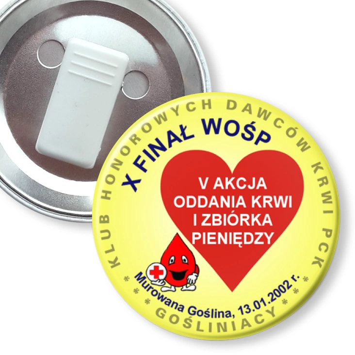 przypinka z żabką X finał WOŚP - Klub Honorowych Dawców Krwi PCK