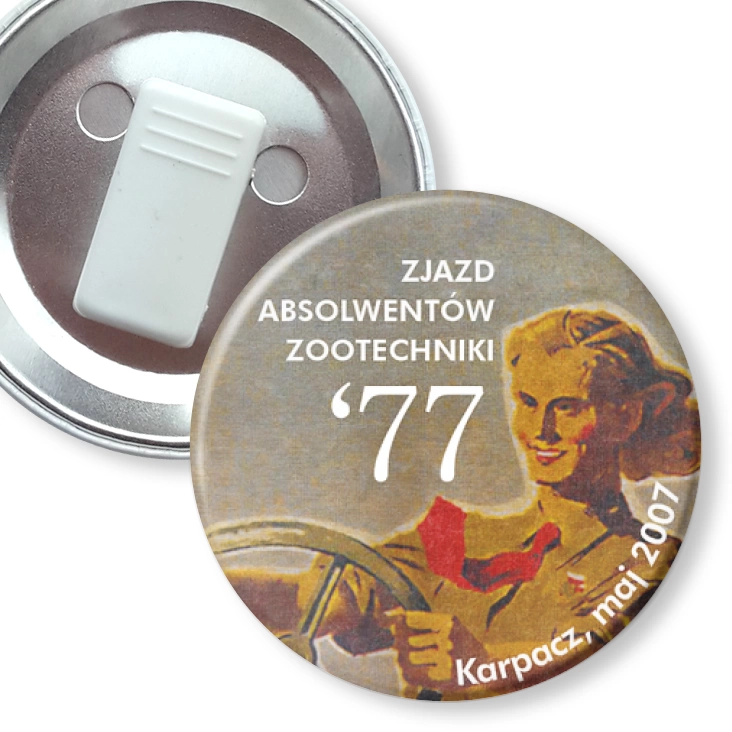 przypinka z żabką Zjazd Absolwentów Zootechniki `77