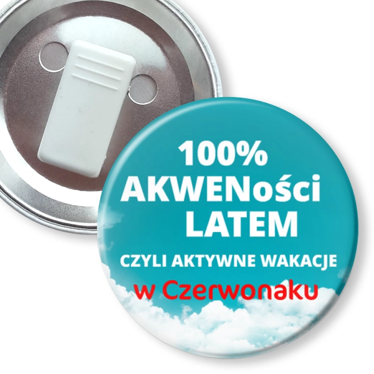 przypinka z żabką 100% Akweności latem