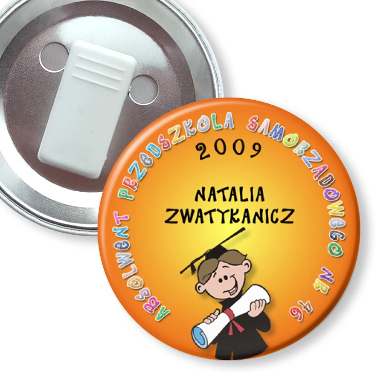 przypinka z żabką Absolwent Przedszkola Samorządowego nr 46