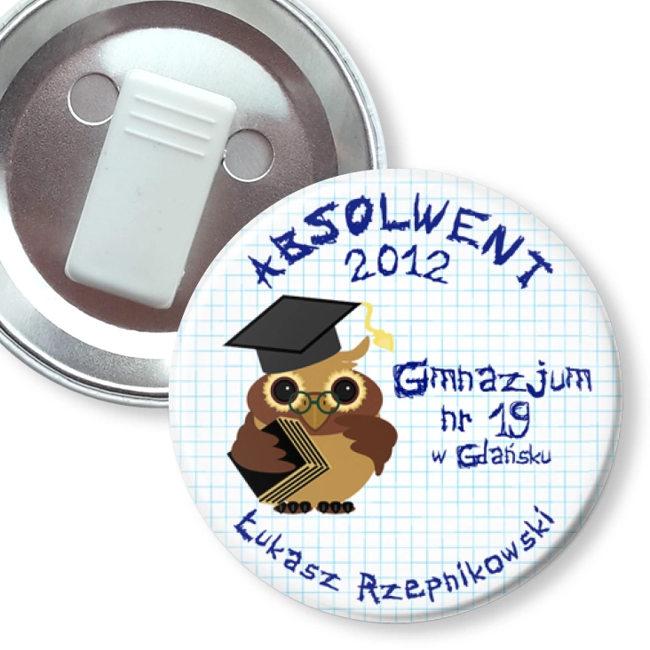 przypinka z żabką Gimnazjum nr 19 w Gdańsku