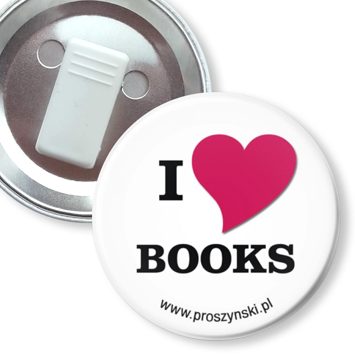 przypinka z żabką I love books