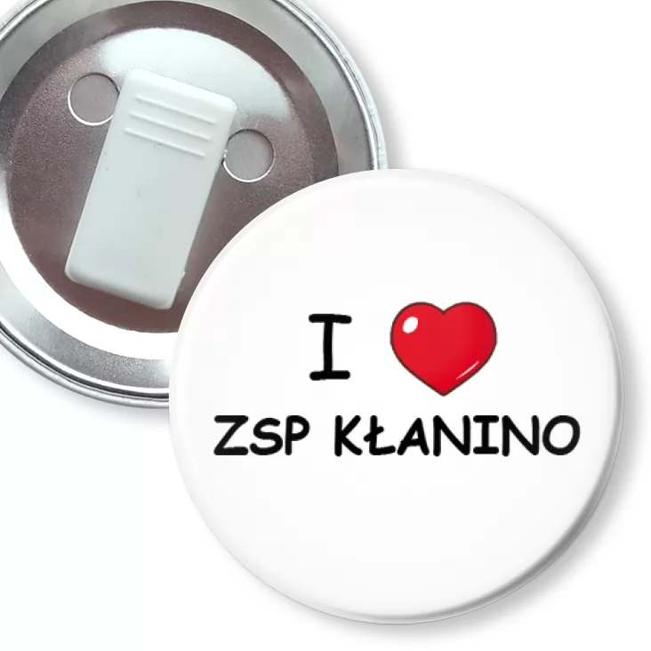 przypinka z żabką I love ZSP Kłanino