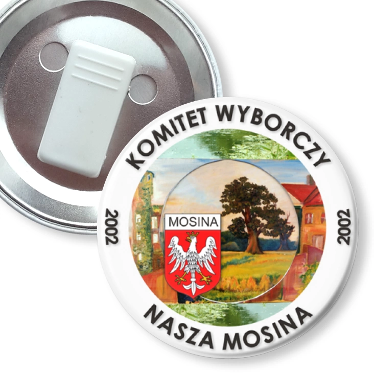 przypinka z żabką Komitet Wyborczy - Nasza Mosina