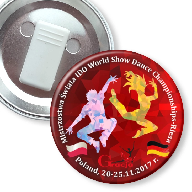 przypinka z żabką Mistrzostwa Świata IDO World Show Dance