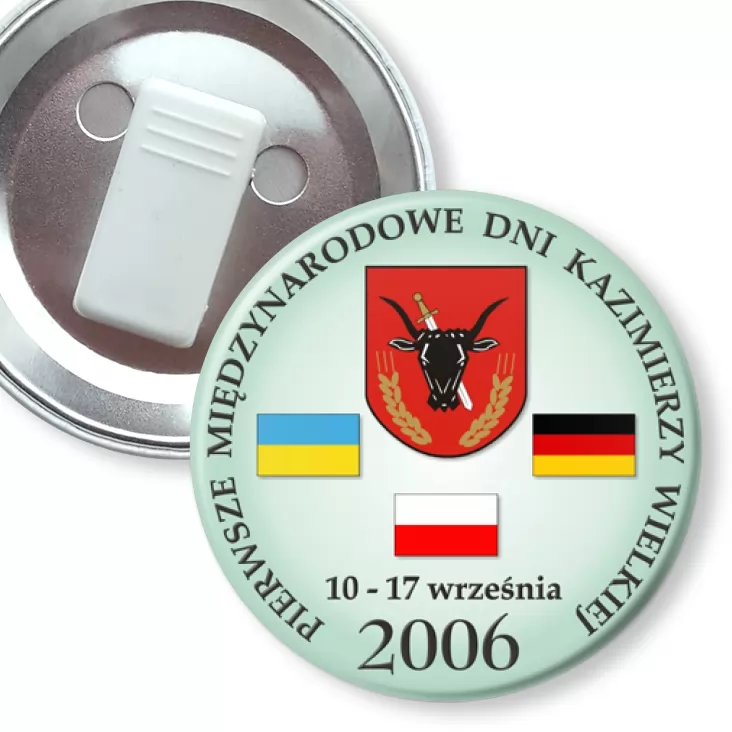 przypinka z żabką Pierwsze Międzynarodowe Dni Kazimierzy Wielkiej
